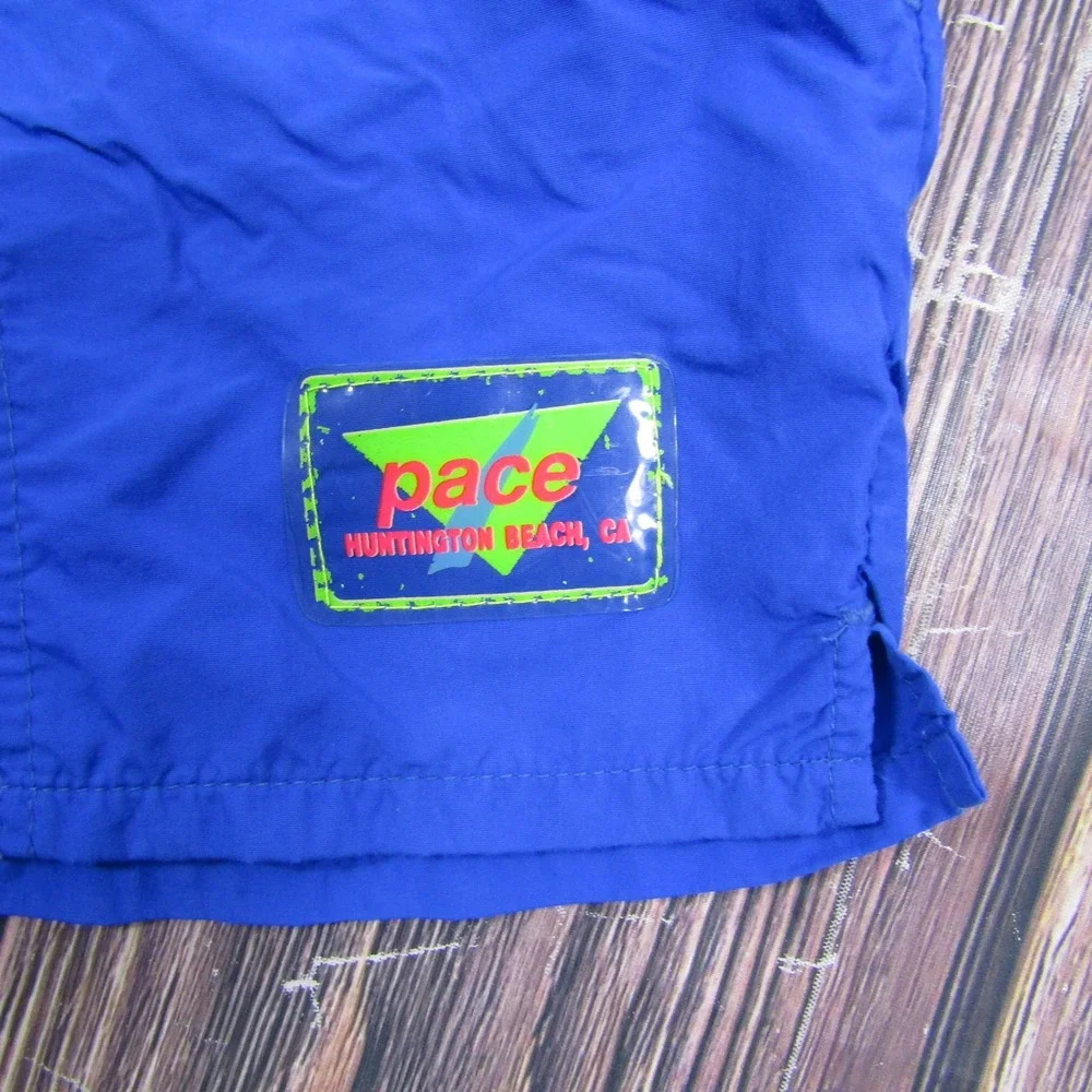 Pace Sportswear Swim Trunks Men S Blue Vintage Nylon Shorts Huntington Beach CA